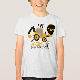 Kids Three 3yr 3rd Birthday Construction Boy 1 Yea Tri-Blend Shirt