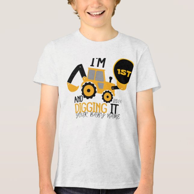 Kids Three 3yr 3rd Birthday Construction Boy 1 Yea Tri-Blend Shirt (Front)