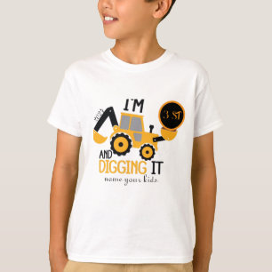 Kids Three 3yr 3rd Birthday Construction Boy 3 Yea T-Shirt