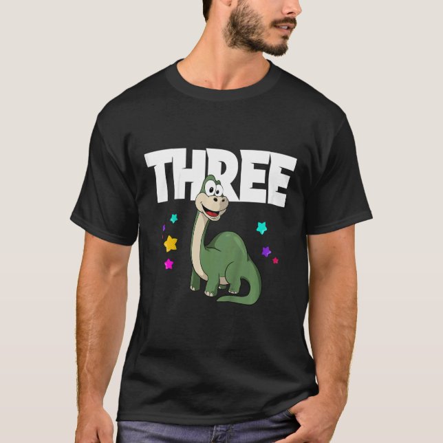 Kids THREE Dinosaur 3rd Birthday T-Shirt (Front)