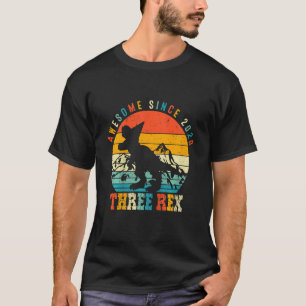 Kids Three Rex 3rd Birthday Boy Third Dinosaur Awe T-Shirt