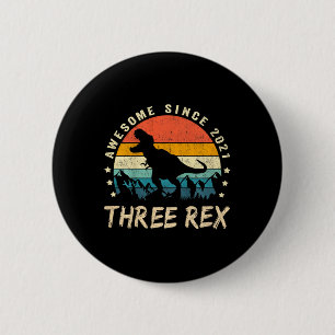 Kids Three Rex 3rd Birthday Third Dinosaur 3 Year 6 Cm Round Badge