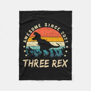 Kids Three Rex 3rd Birthday Third Dinosaur 3 Year Fleece Blanket