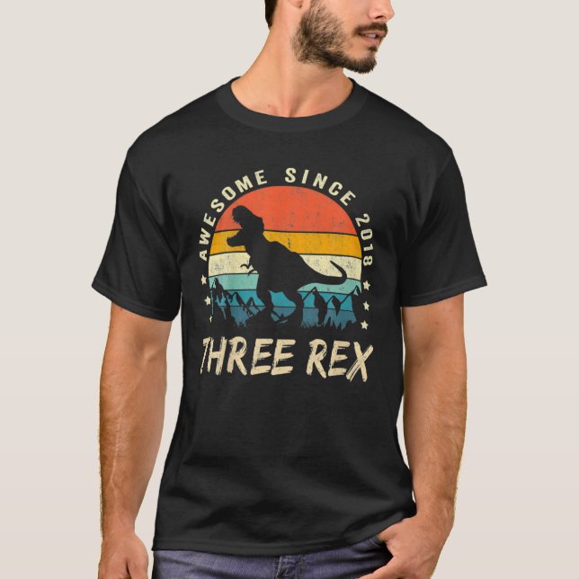 Kids Three Rex 3Rd Birthday Third Dinosaur 3 Year T-Shirt (Front)