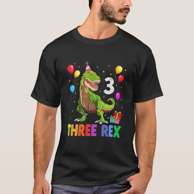 Kids Three Rex 3Rd Birthday Third Dinosaur 3 Year T-Shirt (Front)