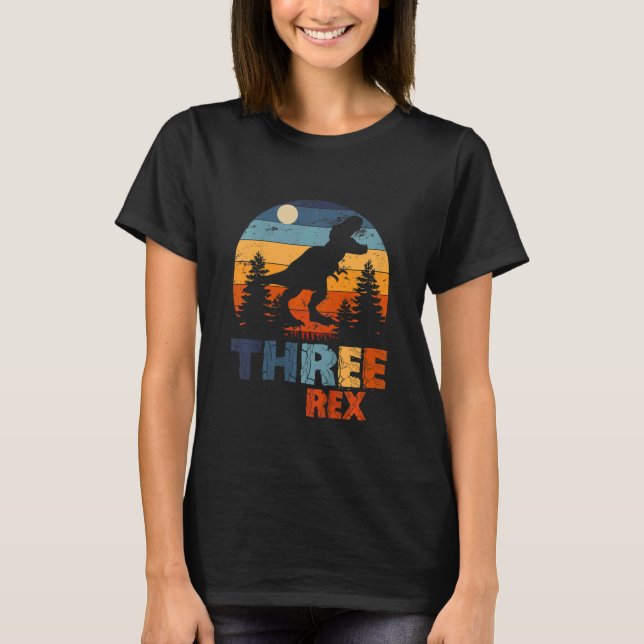 Kids Three Rex 3rd Birthday Third Dinosaur 3 Year  T-Shirt (Front)