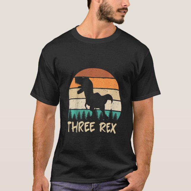 Kids Three Rex 3rd Birthday Third Dinosaur 3 Year  T-Shirt (Front)