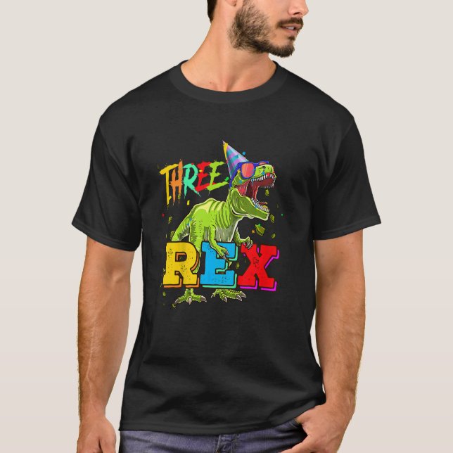 Kids Three Rex 3rd Birthday Third Dinosaur 3 Year  T-Shirt (Front)