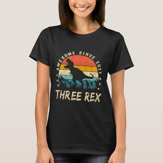 Kids Three Rex 3rd Birthday Third Dinosaur 3 Year  T-Shirt (Front)