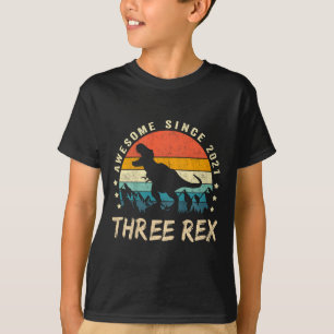 Kids Three Rex 3rd Birthday Third Dinosaur 3 Year  T-Shirt