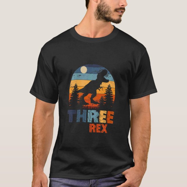 Kids Three Rex 3rd Birthday Third Dinosaur 3 Year  T-Shirt (Front)