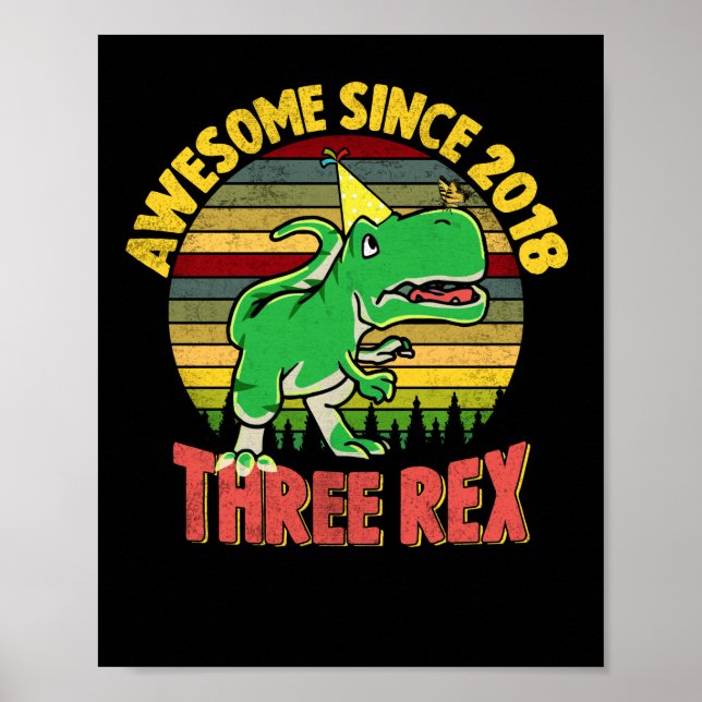 Kids Three Rex 3rd Birthday Third Dinosaur Poster (Front)