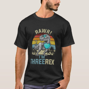 Kids Three Rex Birthday 3 Year Old Dinosaur Rawr 3 T-Shirt