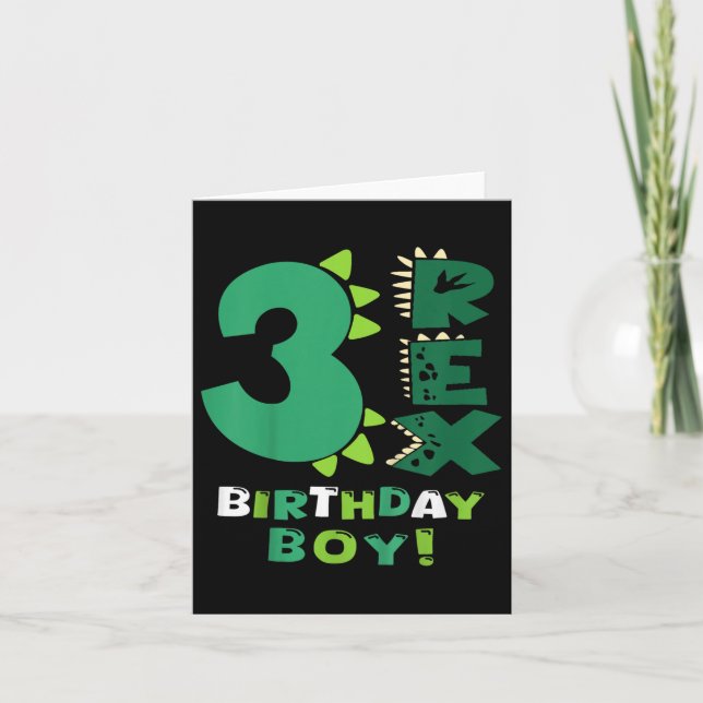 Kids Three Rex Birthday Boy 3rd Birthday Dinosaur  Card (Front)