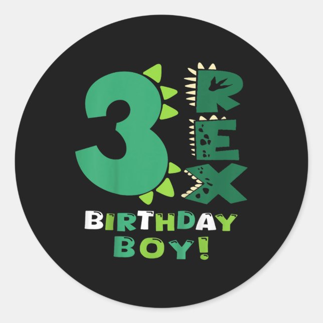 Kids Three Rex Birthday Boy 3rd Birthday Dinosaur  Classic Round Sticker (Front)