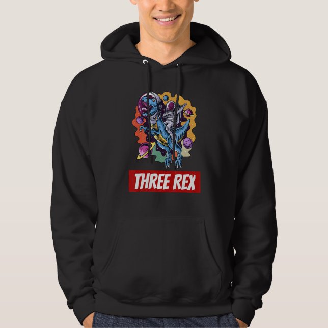 Kids Three Rex Birthday Third Rex Dinosaur 3 Year  Hoodie (Front)