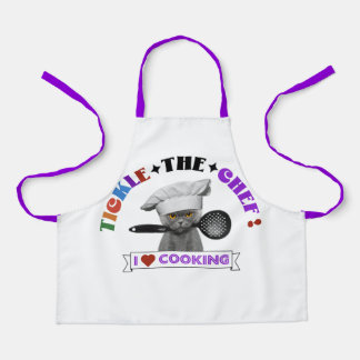 Kids "Tickle the Chef" Funny Cat Apron Purple 70's