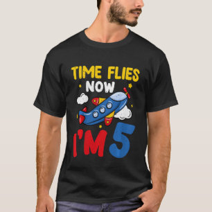 Kids Time Flies Now Im 5 5th Birthday Aeroplane De T-Shirt