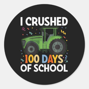 Kids Toddler Tractor Boy I Crushed 100 Days Of Sch Classic Round Sticker
