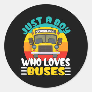 Kids Toddlers School Bus Costume Just A Boy Who Lo Classic Round Sticker