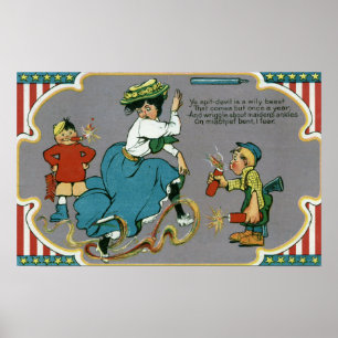 Kids Tormenting Woman with Fireworks Poster