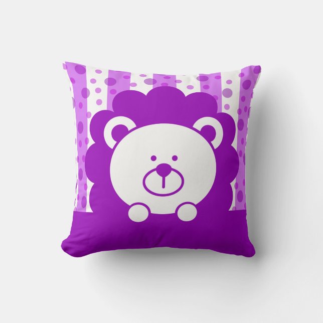 Kids Toy Lion Stripes Polka Dots | purple Cushion (Front)