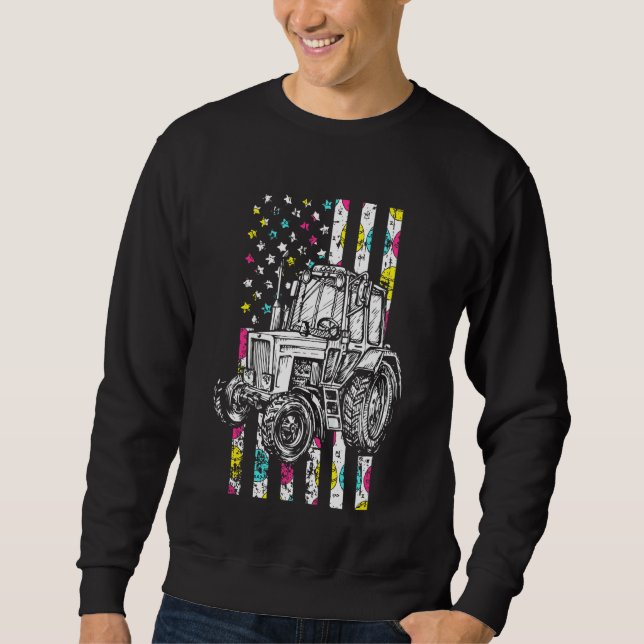 Kids Tractor American Flag Easter Day Cute Egg Hun Sweatshirt (Front)