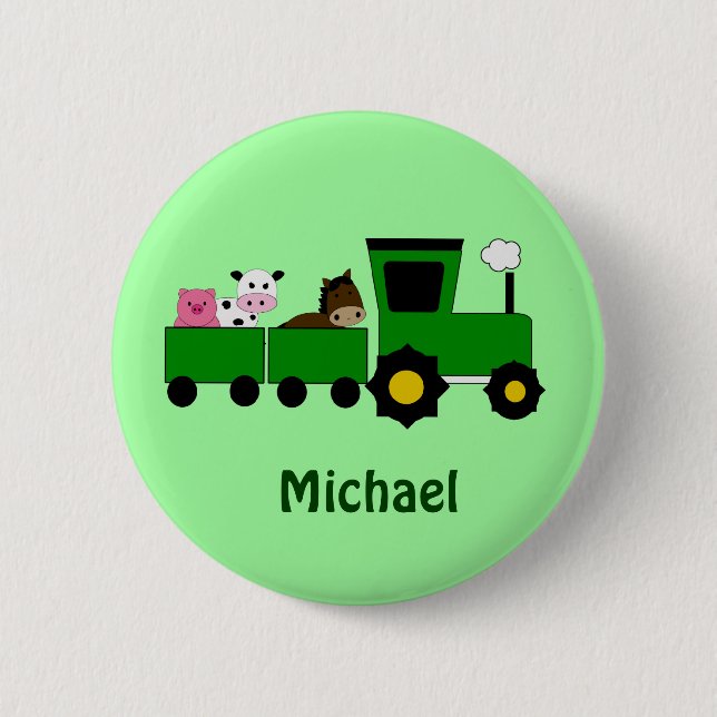 Kids Tractor  Birthday Favour Button (Front)