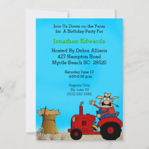 Kids Tractor Theme Birthday Invitation