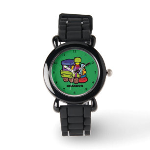 Kids Train Boys Black Custom Name Watch
