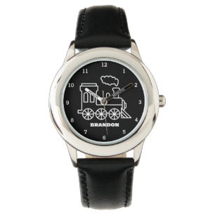 Kids Train Boys Black Custom Name Watch