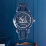 Kids Train Boys Blue Custom Name<br><div class="desc">Blue,  train,  transport,  locomotive,  vehicle,  watch for kids. Custom,  Kids,  Name,  steel blue boys watch. Personalise it with your child's name.</div>