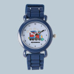 Kids Train Boys Blue Custom Name<br><div class="desc">Blue,  train,  transport,  locomotive,  vehicle,  watch for kids. Custom,  Kids,  Name,  steel blue boys watch. Personalise it with your child's name.</div>
