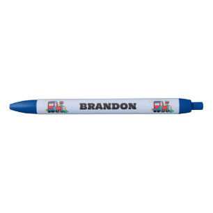 Kids Train Boys Blue Custom Name Black Ink Pen