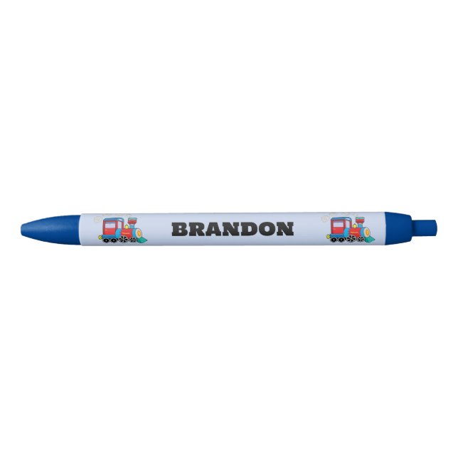 Kids Train Boys Blue Custom Name Black Ink Pen (Front)