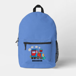 Kids Train Boys Blue Custom Name Printed Backpack