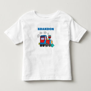 Kids Train Boys Blue Custom Name Toddler T-Shirt