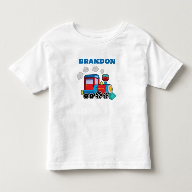 Kids Train Boys Blue Custom Name Toddler T-Shirt (Front)