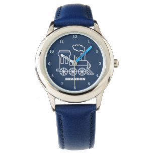 Kids Train Boys Blue Custom Name Watch