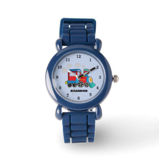 Kids Train Boys Blue Custom Name Watch