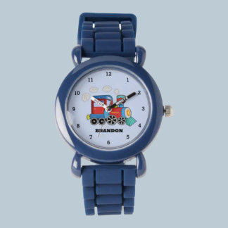 Kids Train Boys Blue Custom Name Watch