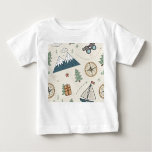 Kids Travel Map Icons Pattern Baby T-Shirt