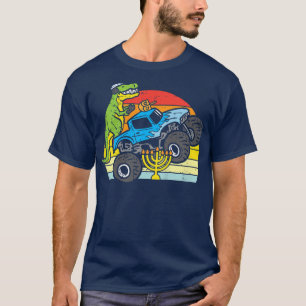 Kids Tre Dino Monster Truck Menorah Boys Hanukkah T-Shirt
