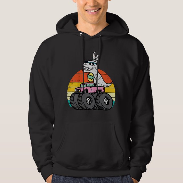 Kids Trex Bunny Egg On Monster Truck Easter Boys K Hoodie (Front)