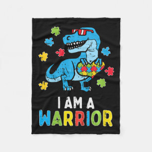 Kids Trex Dino I Am A Warrior Toddler Boys Autism Fleece Blanket