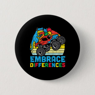Kids Trex Monster Truck Embrace Differences Autism 6 Cm Round Badge