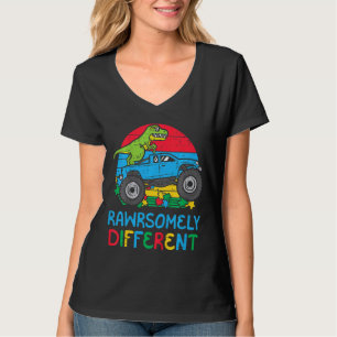 Kids Trex Monster Truck Rawrsomely Different Autis T-Shirt