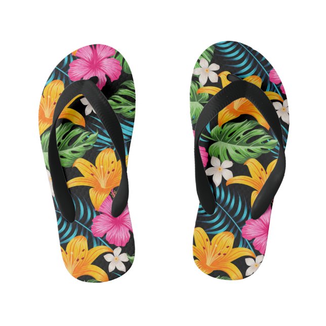 Kids Tropical Print Flip Flops (Footbed)