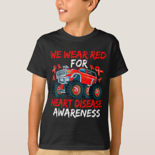 Kids Truck We Wear Red For Heart Disease Ribbon Aw T-Shirt