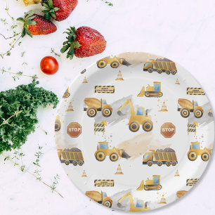 Kids Trucks Pattern Paper Plate
